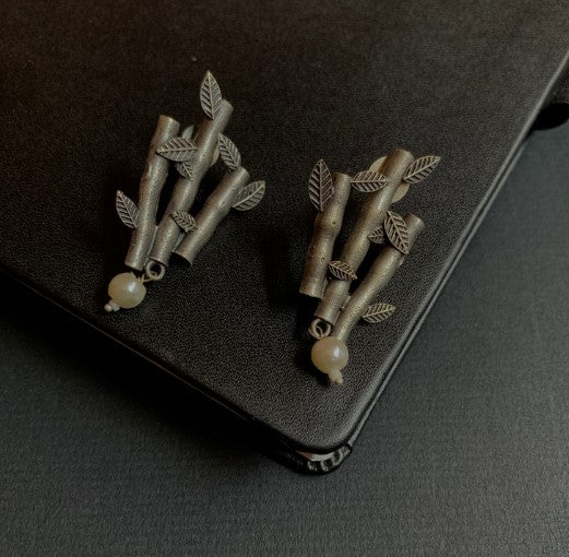 Lucky Bamboo Shoots Oxidized German Silver Statement Earrings