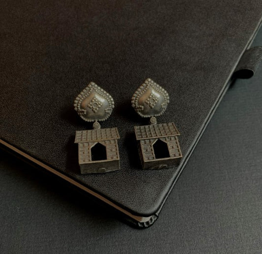Sweet Home Oxidized German Silver Statement Earrings