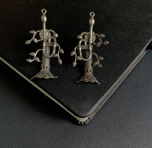 Vine Oxidized German Silver Statement Earrings