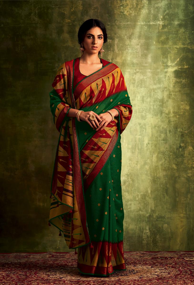 Green & Red Paithani Saree With Embroidered Blouse