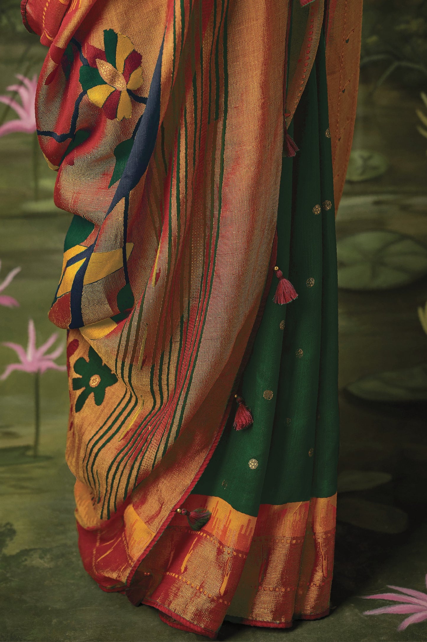 Emerald Green Paithani Saree With Embroidered Blouse