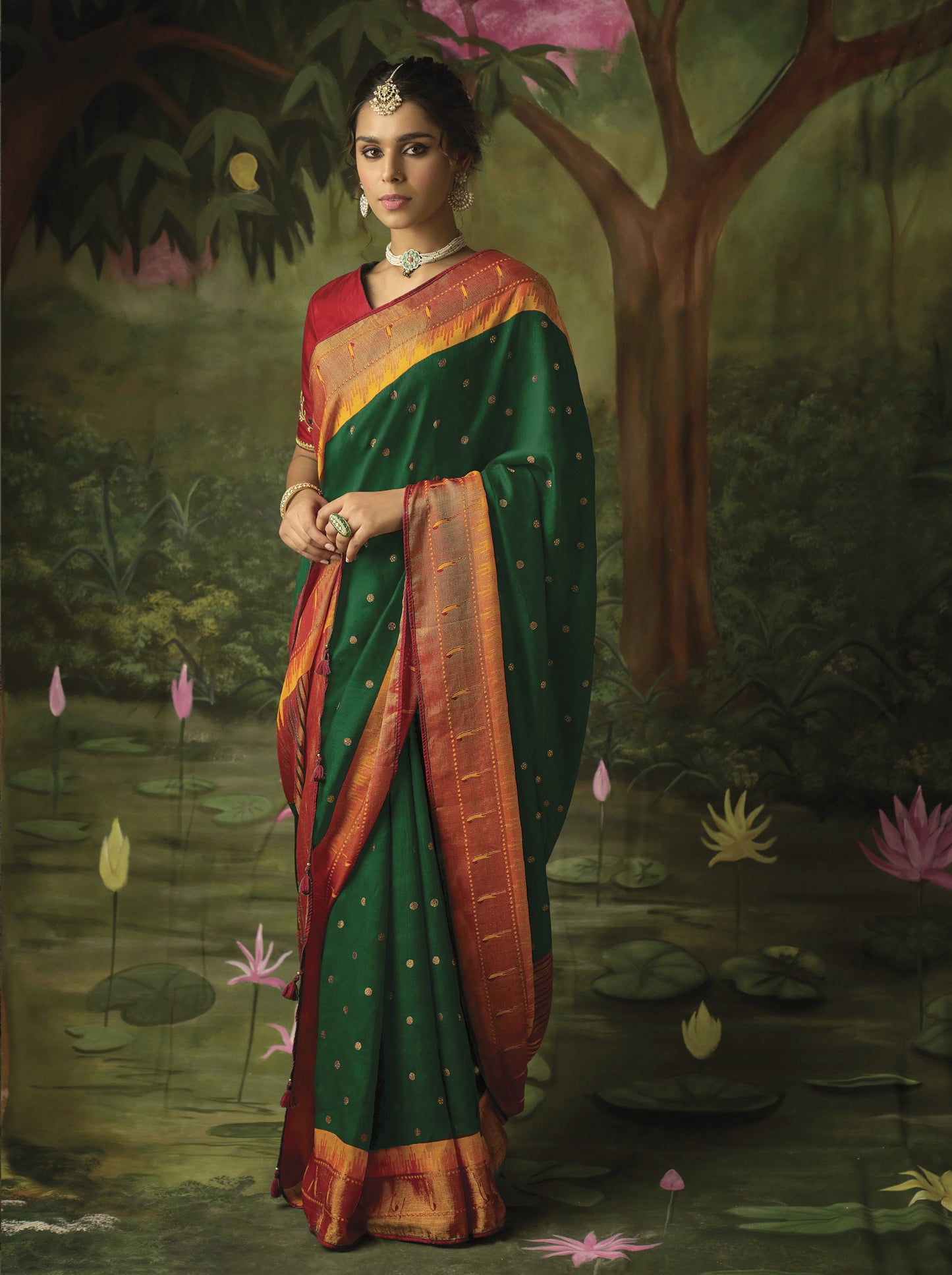 Emerald Green Paithani Saree With Embroidered Blouse