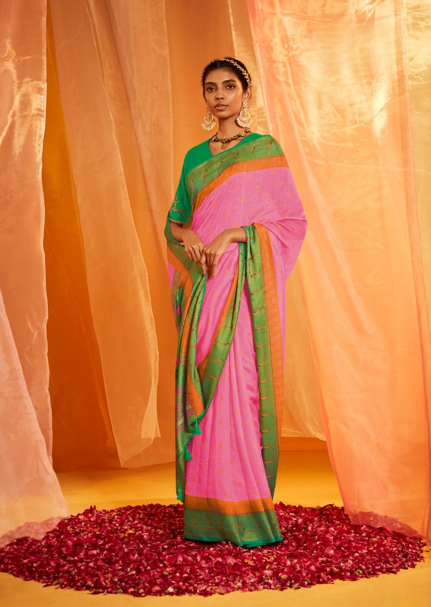Taffy Pink Paithani Saree With Embroidered Blouse