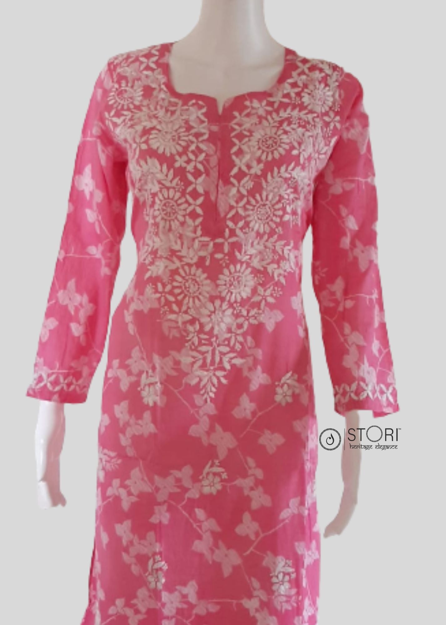 Petals Rose Pink Cotton Mulmul Chikankari Kurti