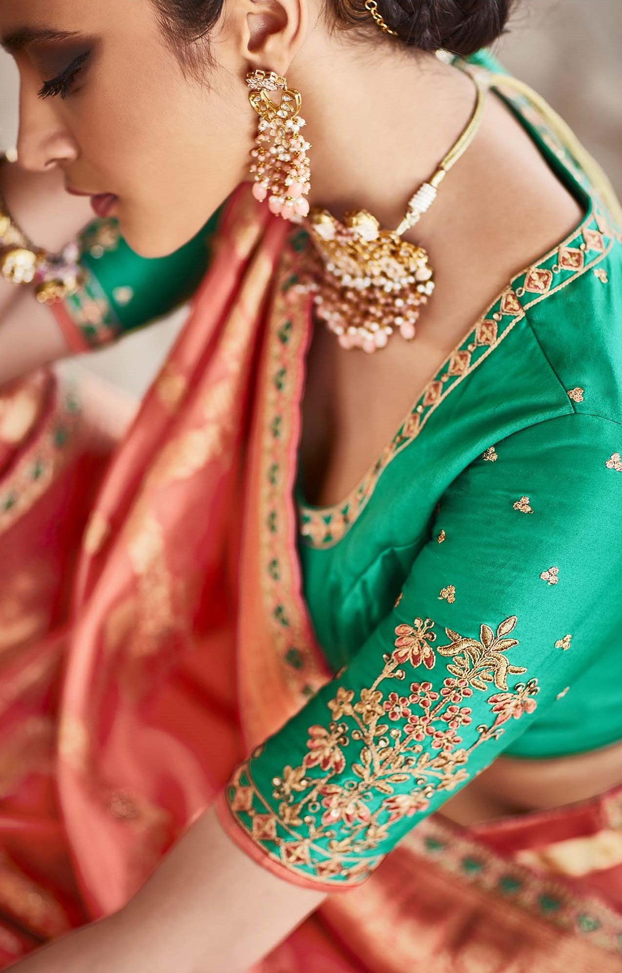 Chestnut Peach Banarasi Silk Saree With Designer Blouse