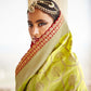 Lime Green Banarasi Silk Saree With Designer Blouse