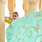Pastel Turquoise Banarasi Silk Saree With Designer Blouse