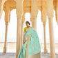 Pastel Turquoise Banarasi Silk Saree With Designer Blouse