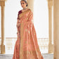 Apricot Peach Banarasi Silk Saree With Designer Blouse