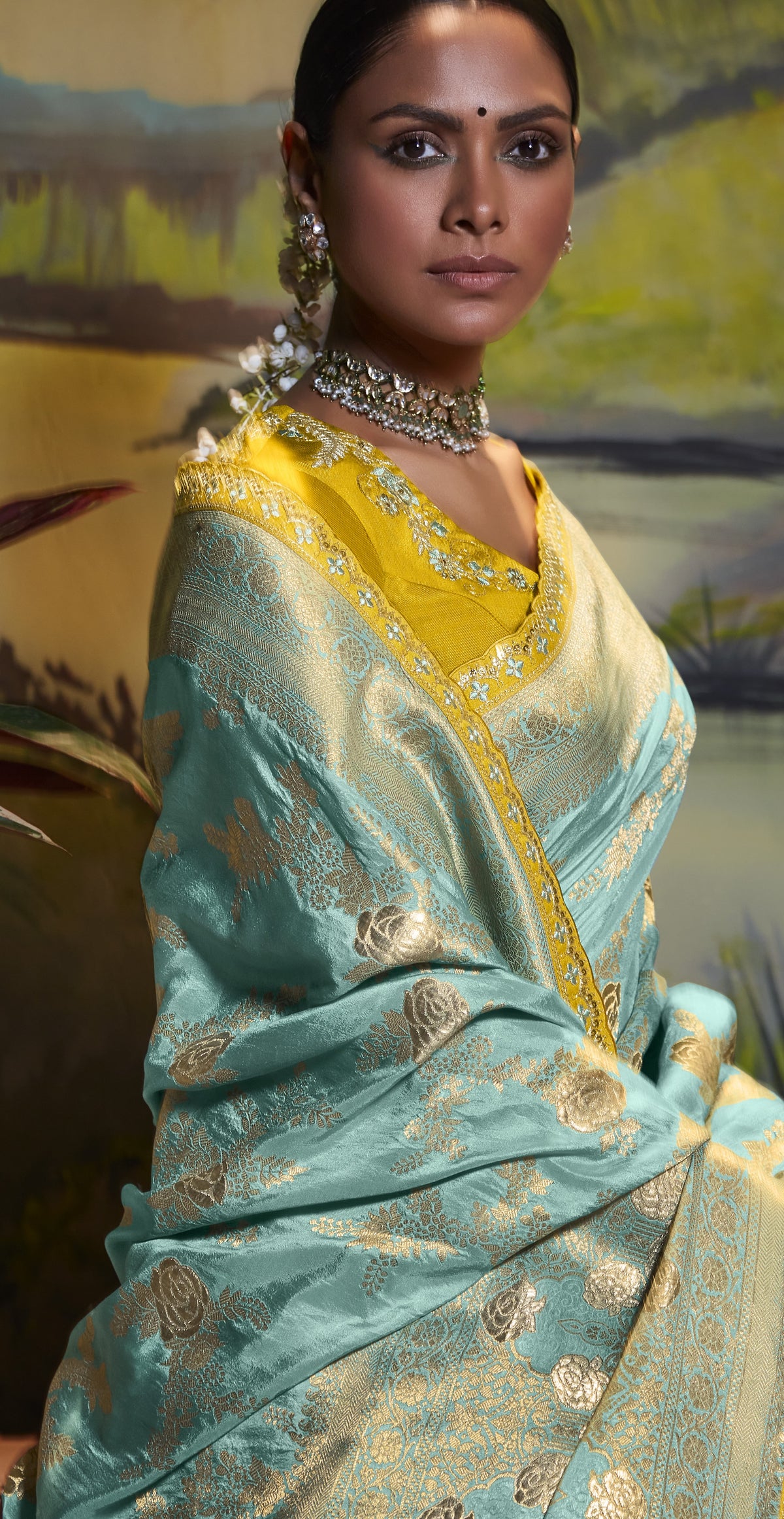 Sky Blue Banarasi Silk Saree With Designer Blouse
