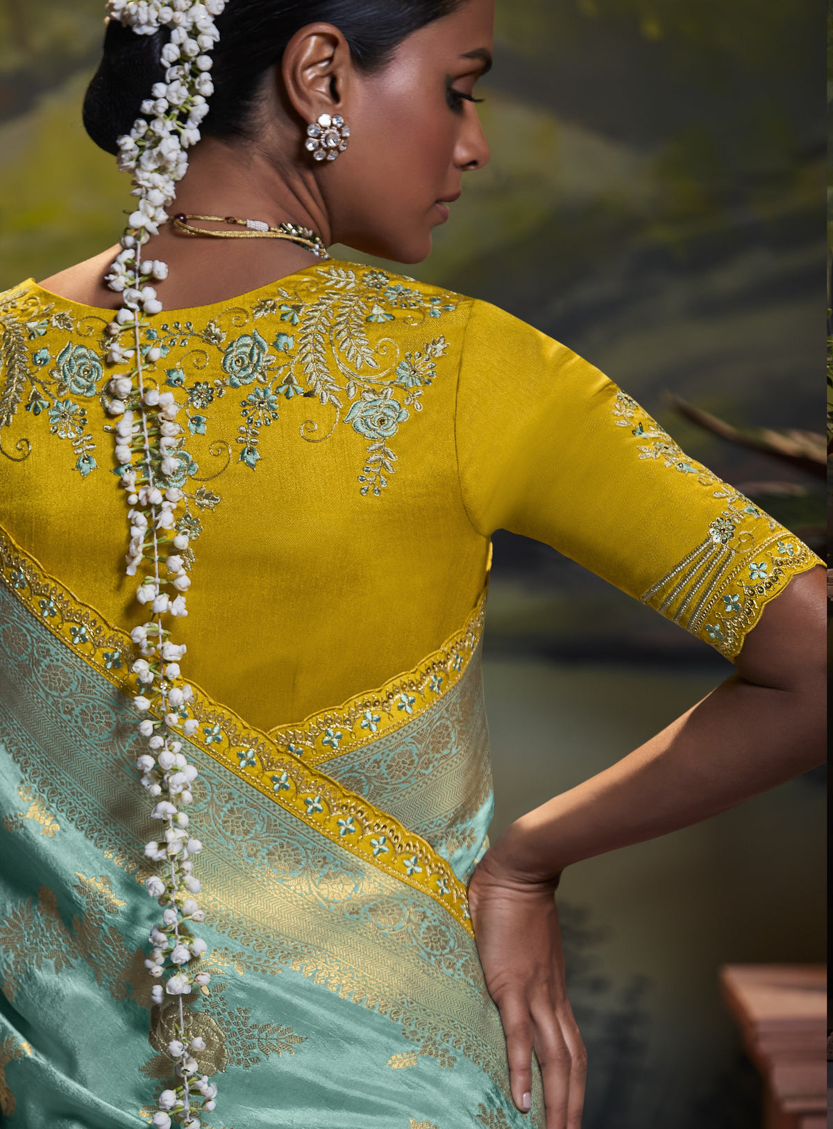 Sky Blue Banarasi Silk Saree With Designer Blouse