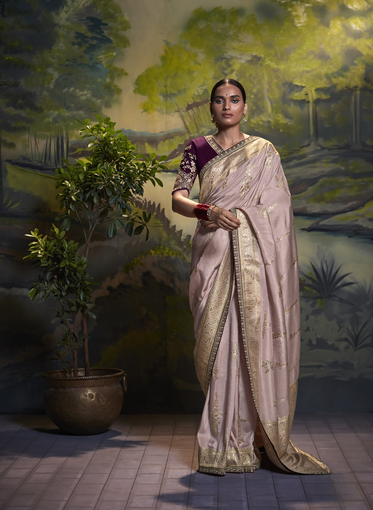 Light Lavendar Banarasi Silk Saree With Designer Blouse