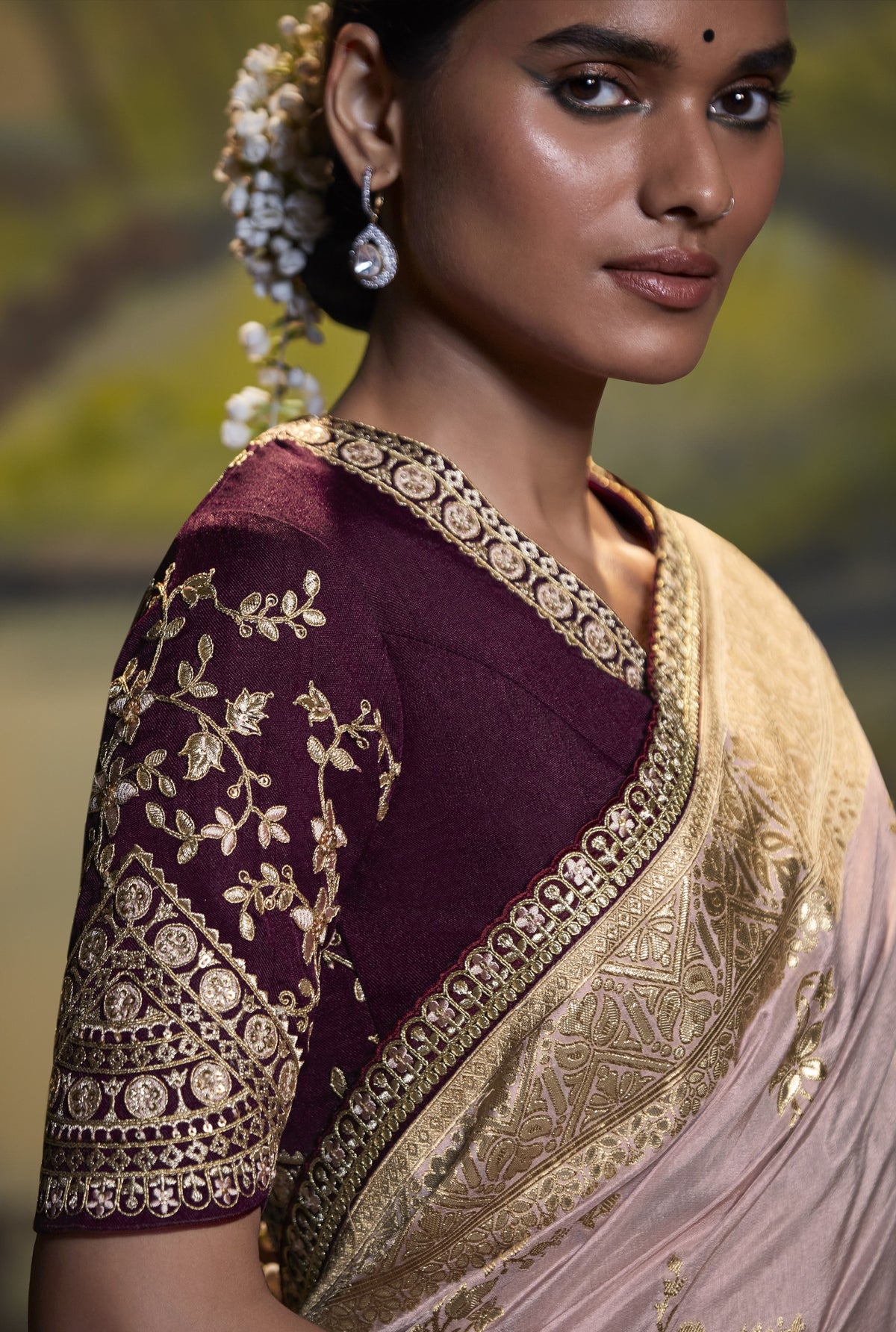 Light Lavendar Banarasi Silk Saree With Designer Blouse