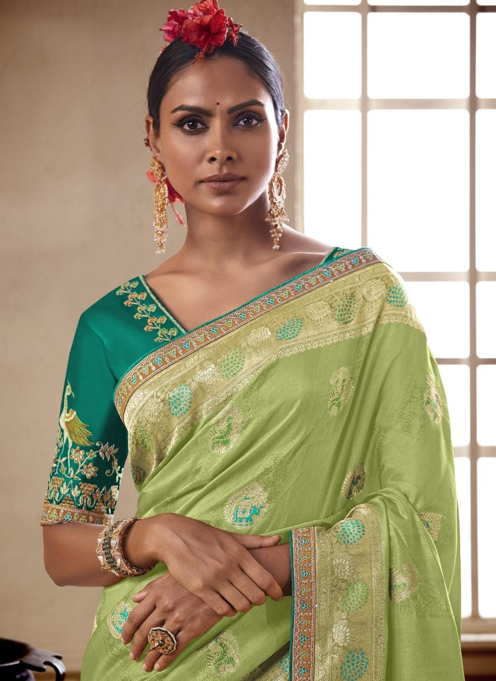 MugdhaArtStudio  Pista green pattu saree with an ink blue  Facebook