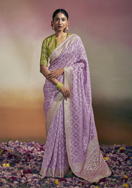 Lavendar Viscose Silk Saree With Designer Blouse