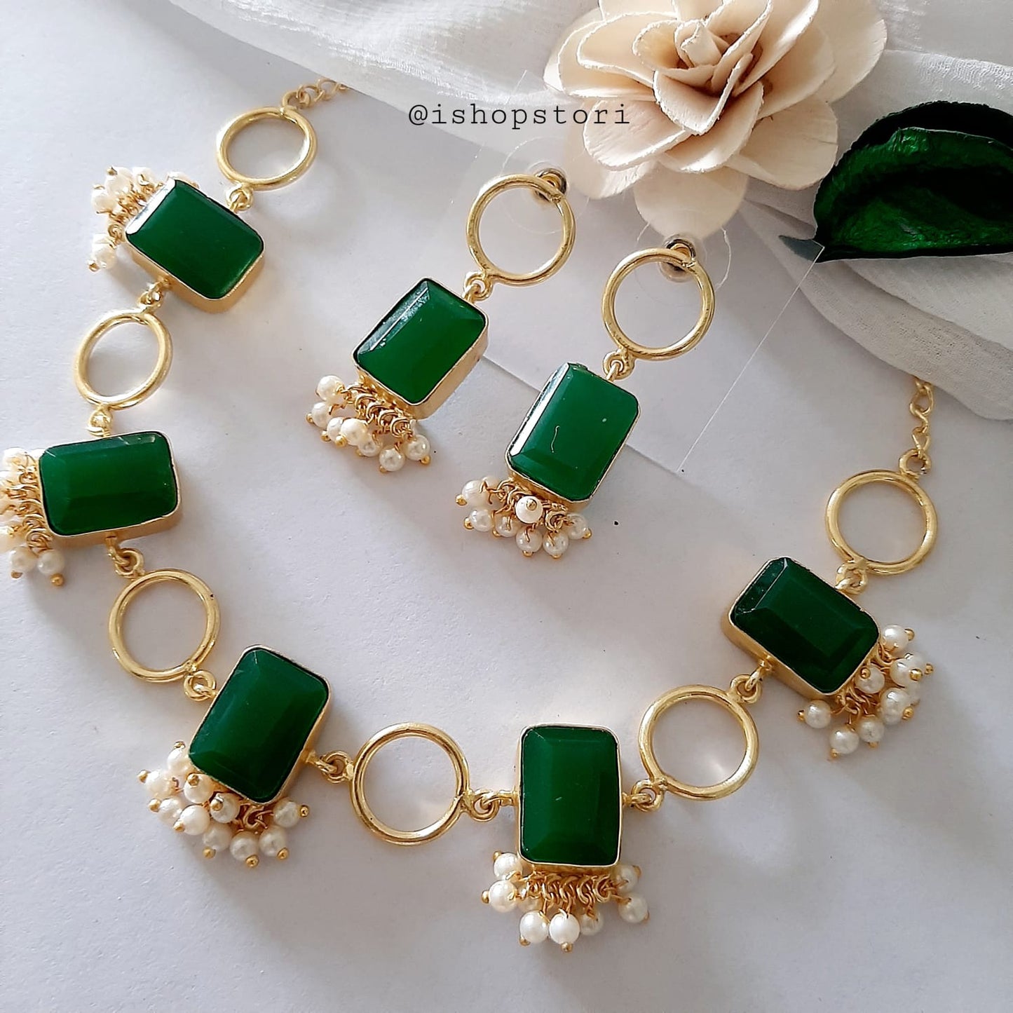Sindhuja Stone & Hoop Statement Necklace Set