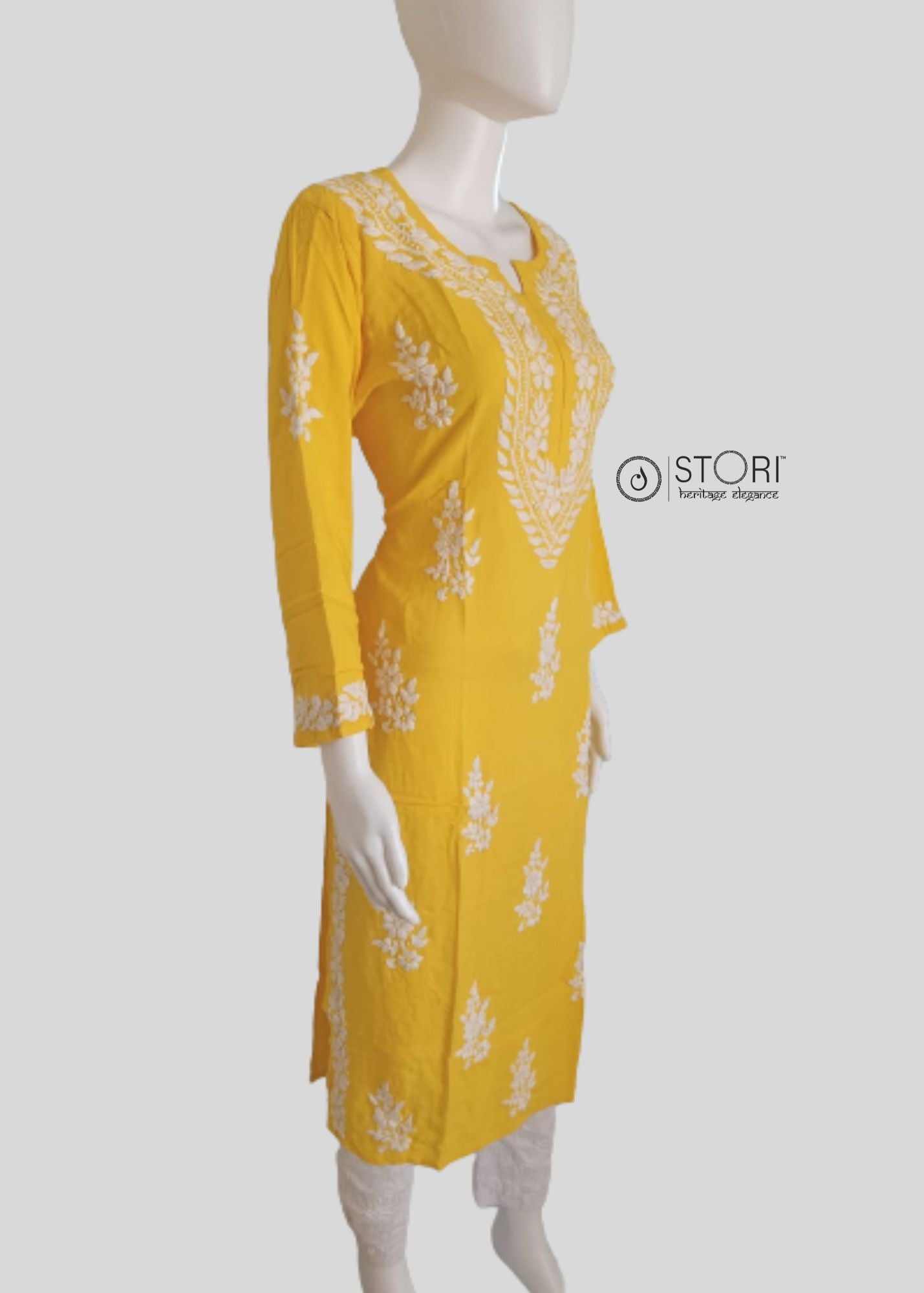 Bright Yellow Soft Rayon Handcrafted Chikankari Kurti