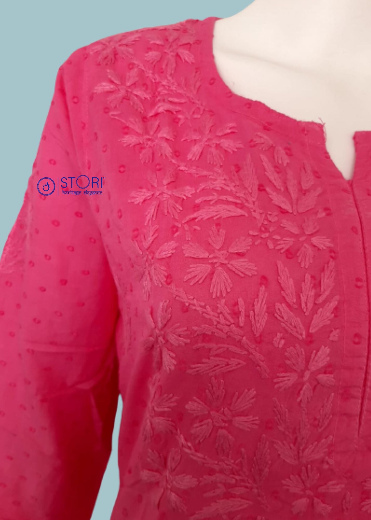 Rose Pink Dobby Cotton Short Chikankari Kurti