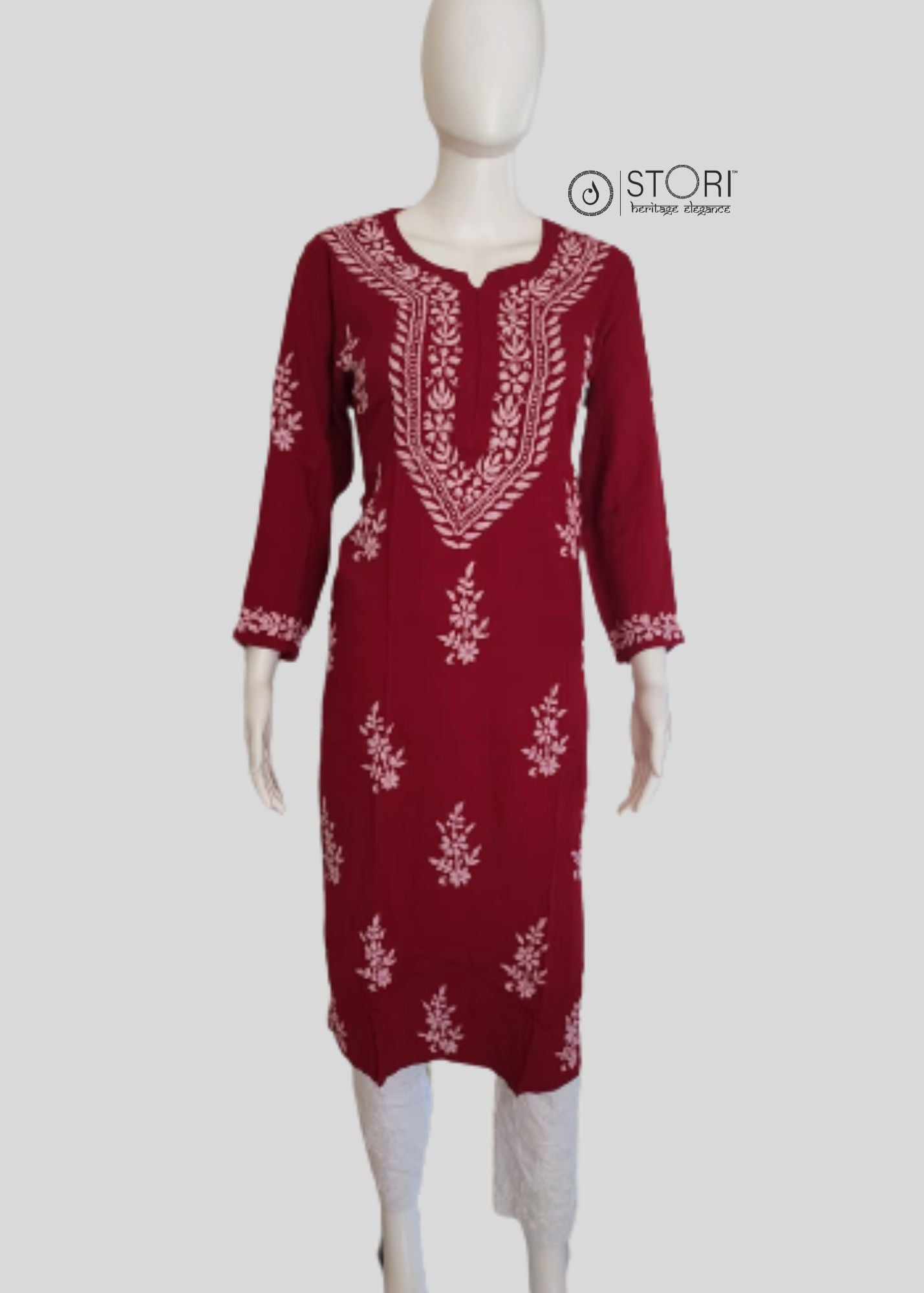 Maroon Soft Rayon Handcrafted Chikankari Kurti