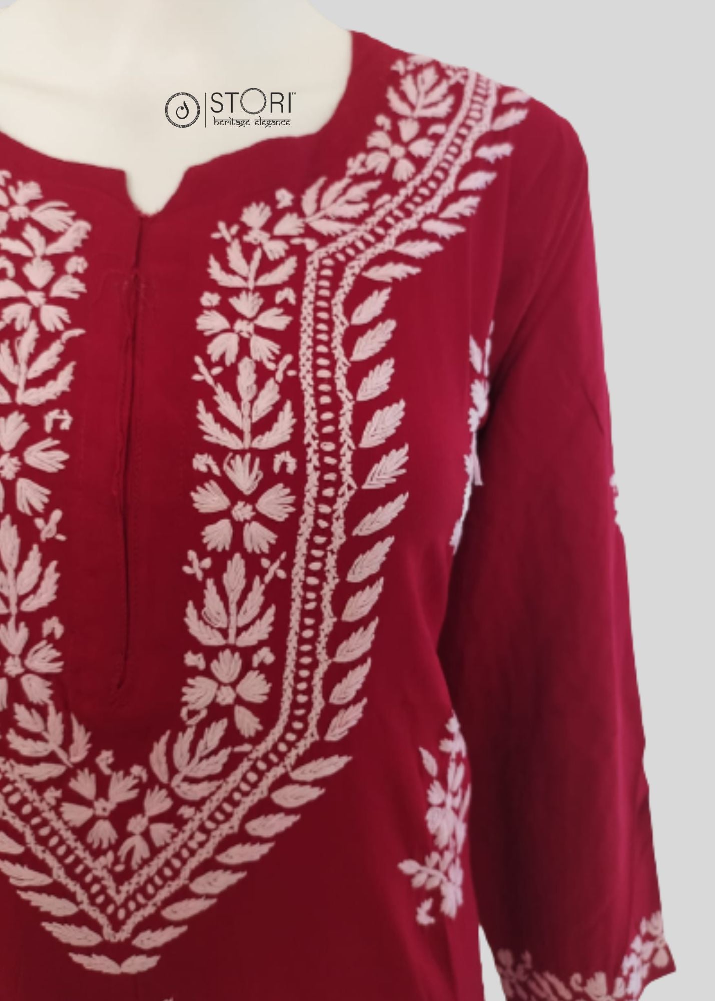 Maroon Soft Rayon Handcrafted Chikankari Kurti