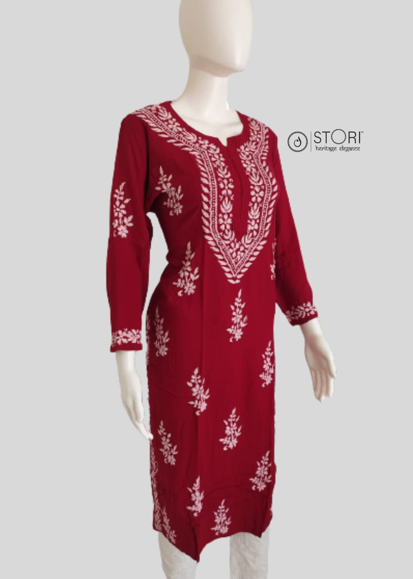 Maroon Soft Rayon Handcrafted Chikankari Kurti