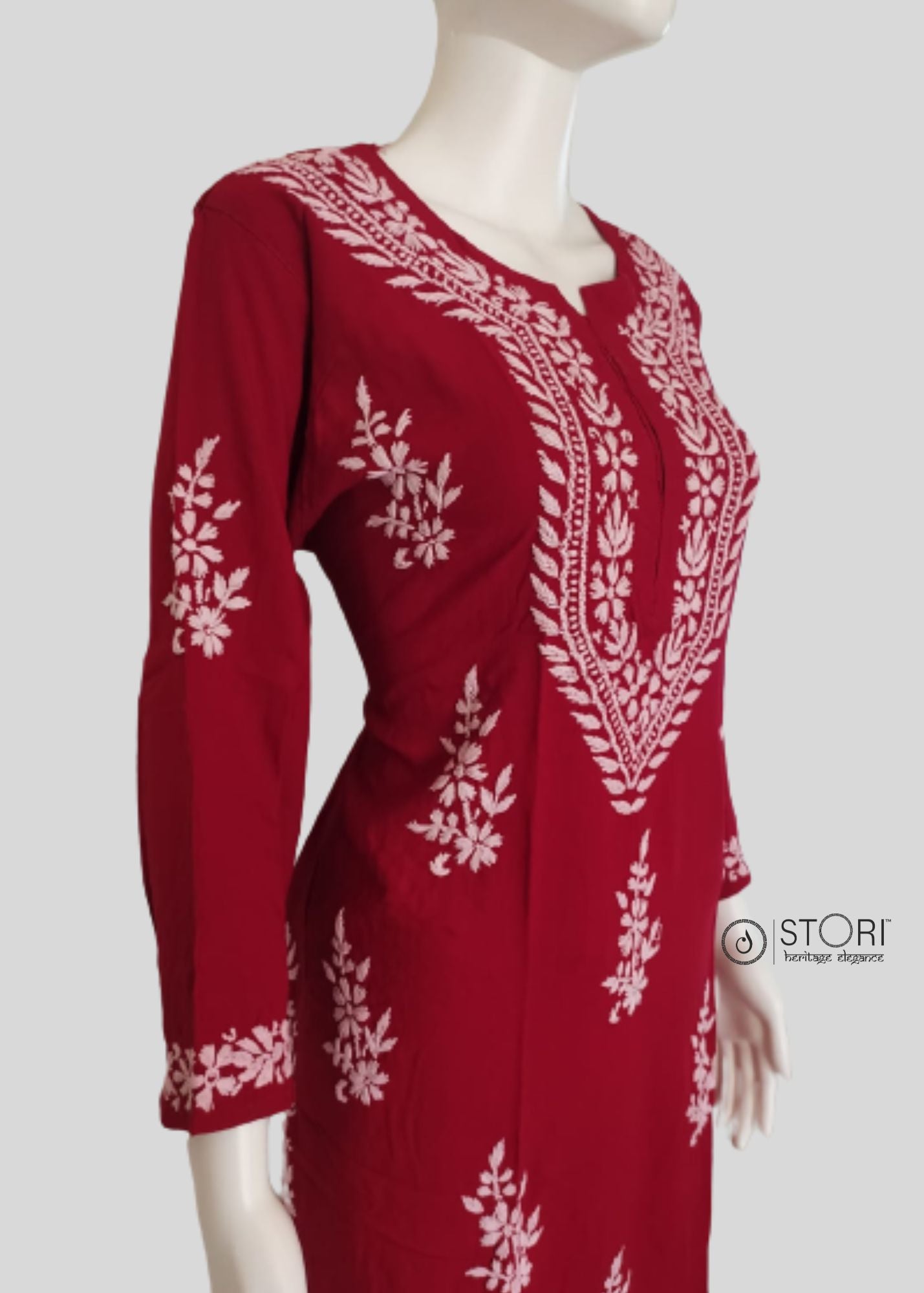 Maroon Soft Rayon Handcrafted Chikankari Kurti