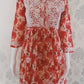 Floral Printed Tomato Red Cotton Chikankari Short Kurti with Dori