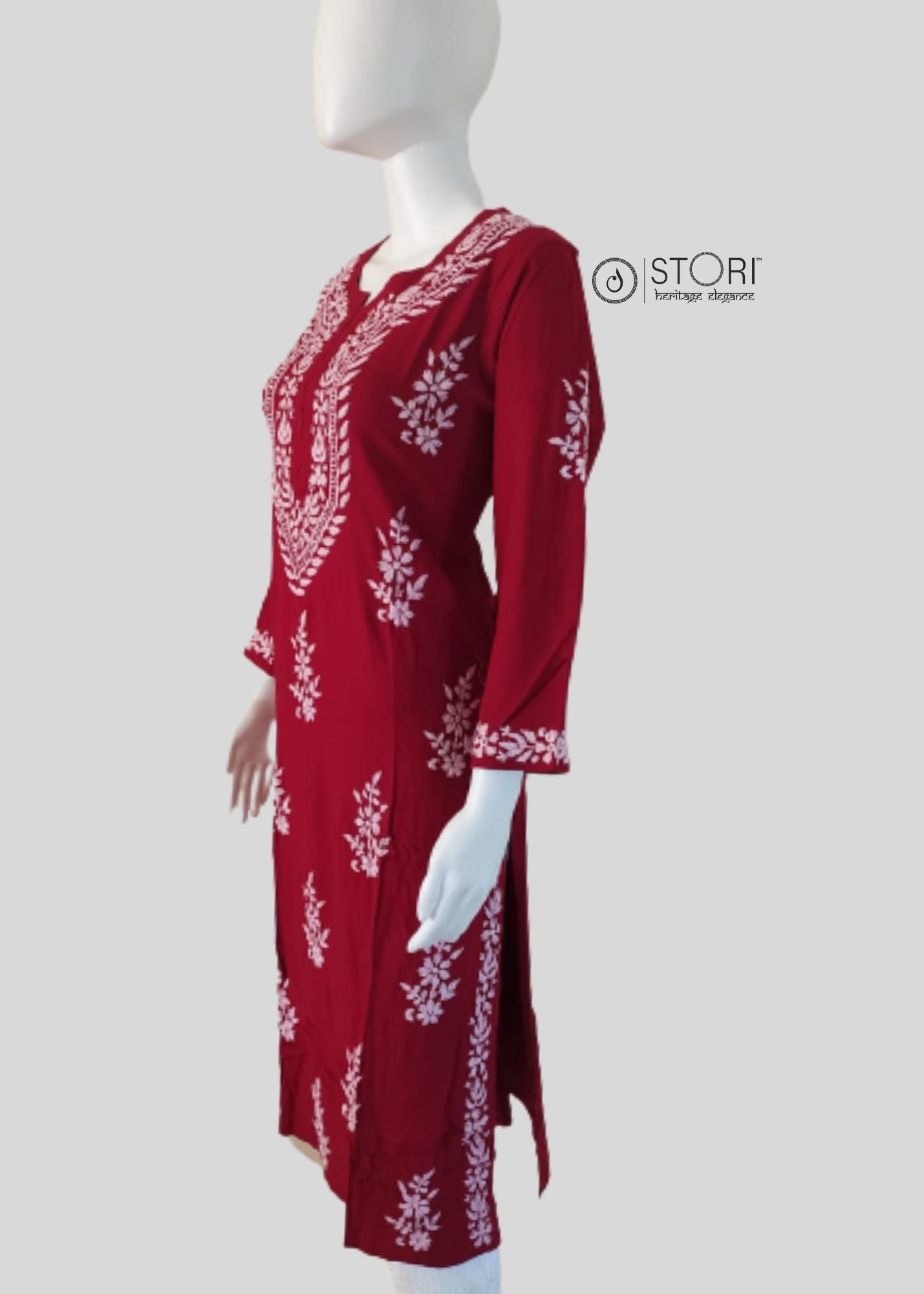 Maroon Soft Rayon Handcrafted Chikankari Kurti