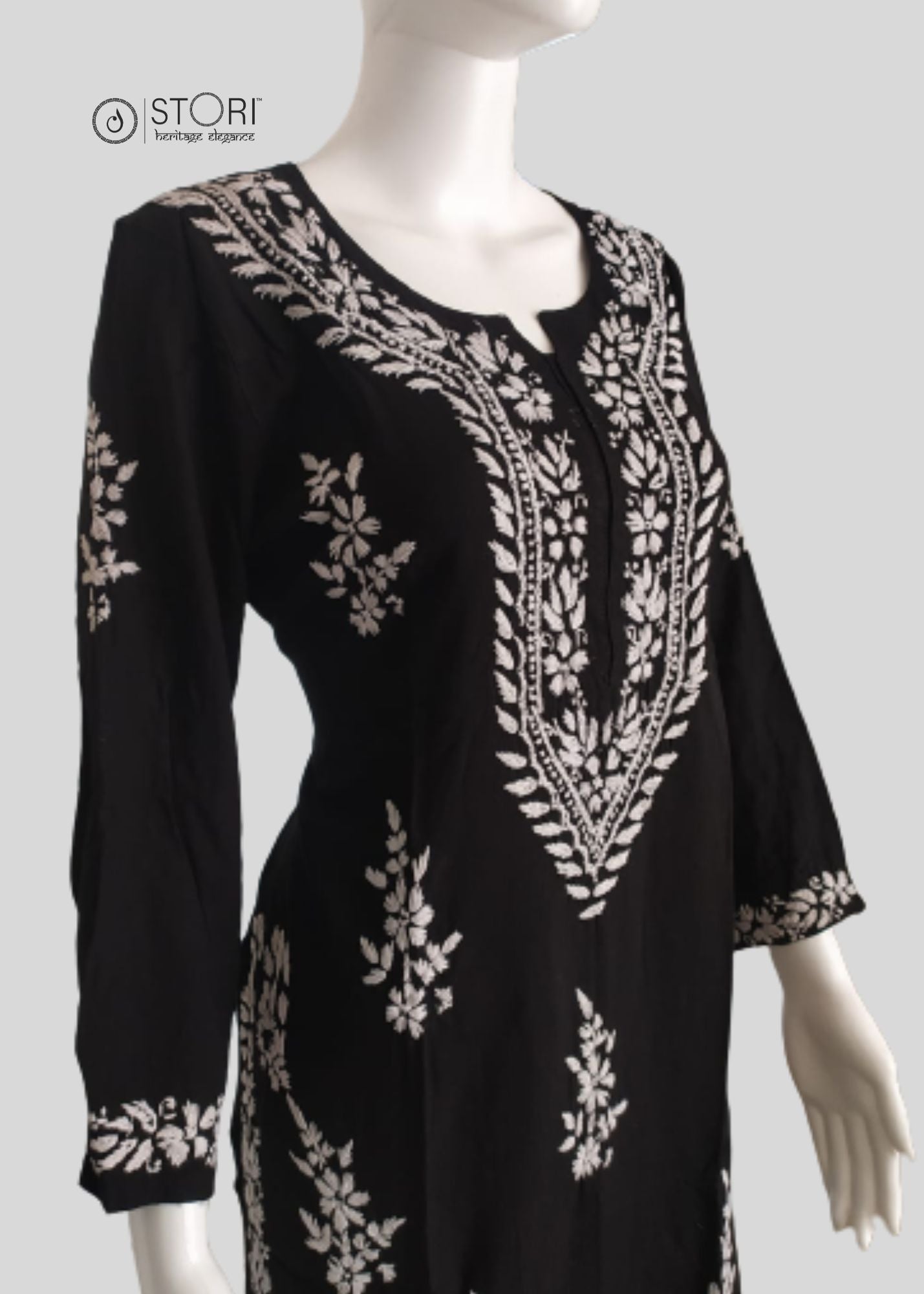 Black Soft Rayon Handcrafted Chikankari Kurti