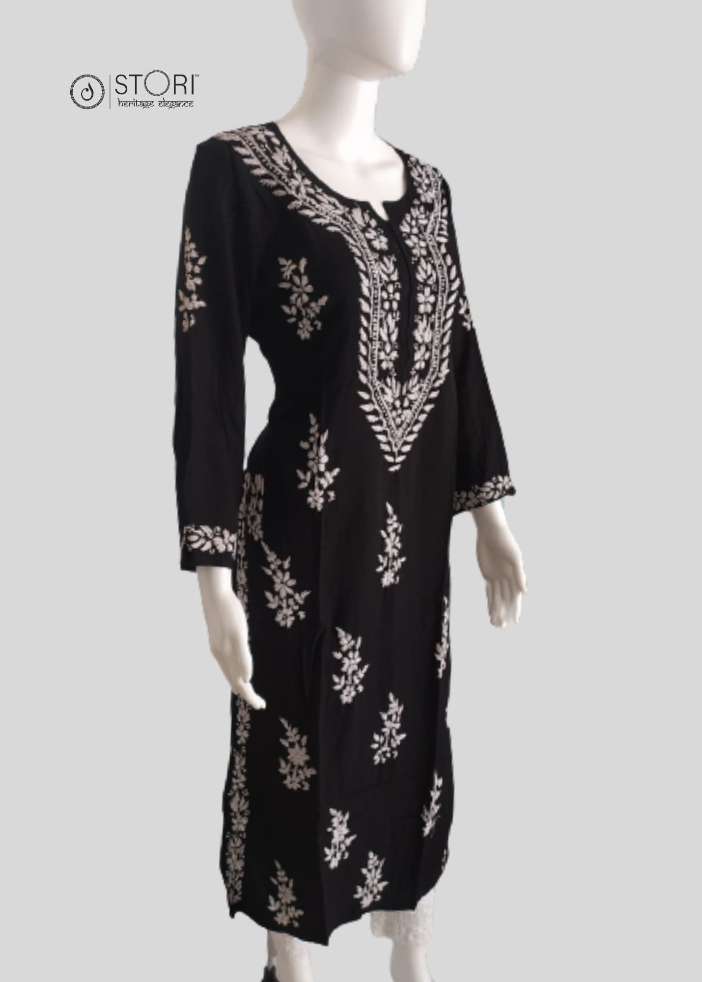 Black Soft Rayon Handcrafted Chikankari Kurti