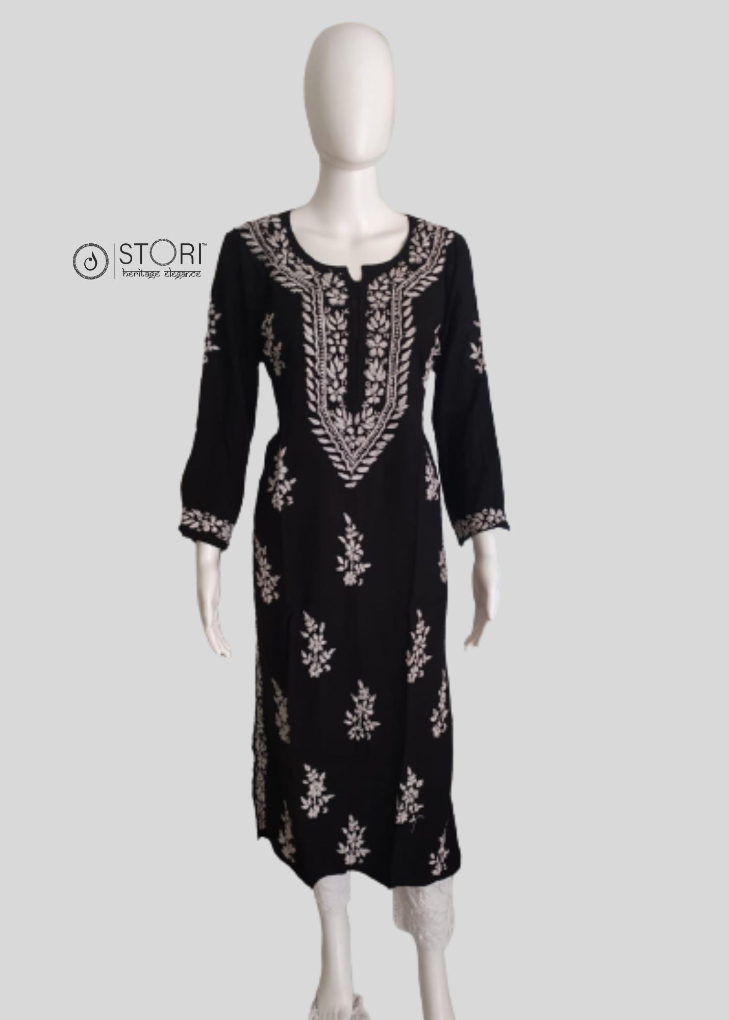 Black Soft Rayon Handcrafted Chikankari Kurti