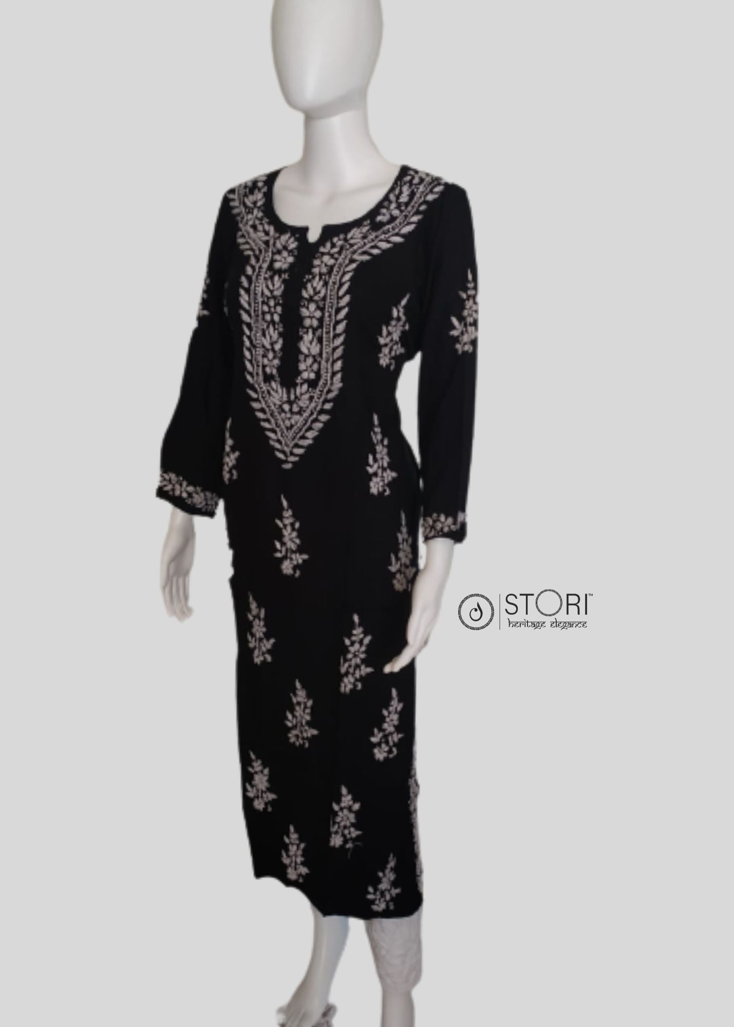 Black Soft Rayon Handcrafted Chikankari Kurti