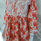 Floral Printed Tomato Red Cotton Chikankari Short Kurti with Dori