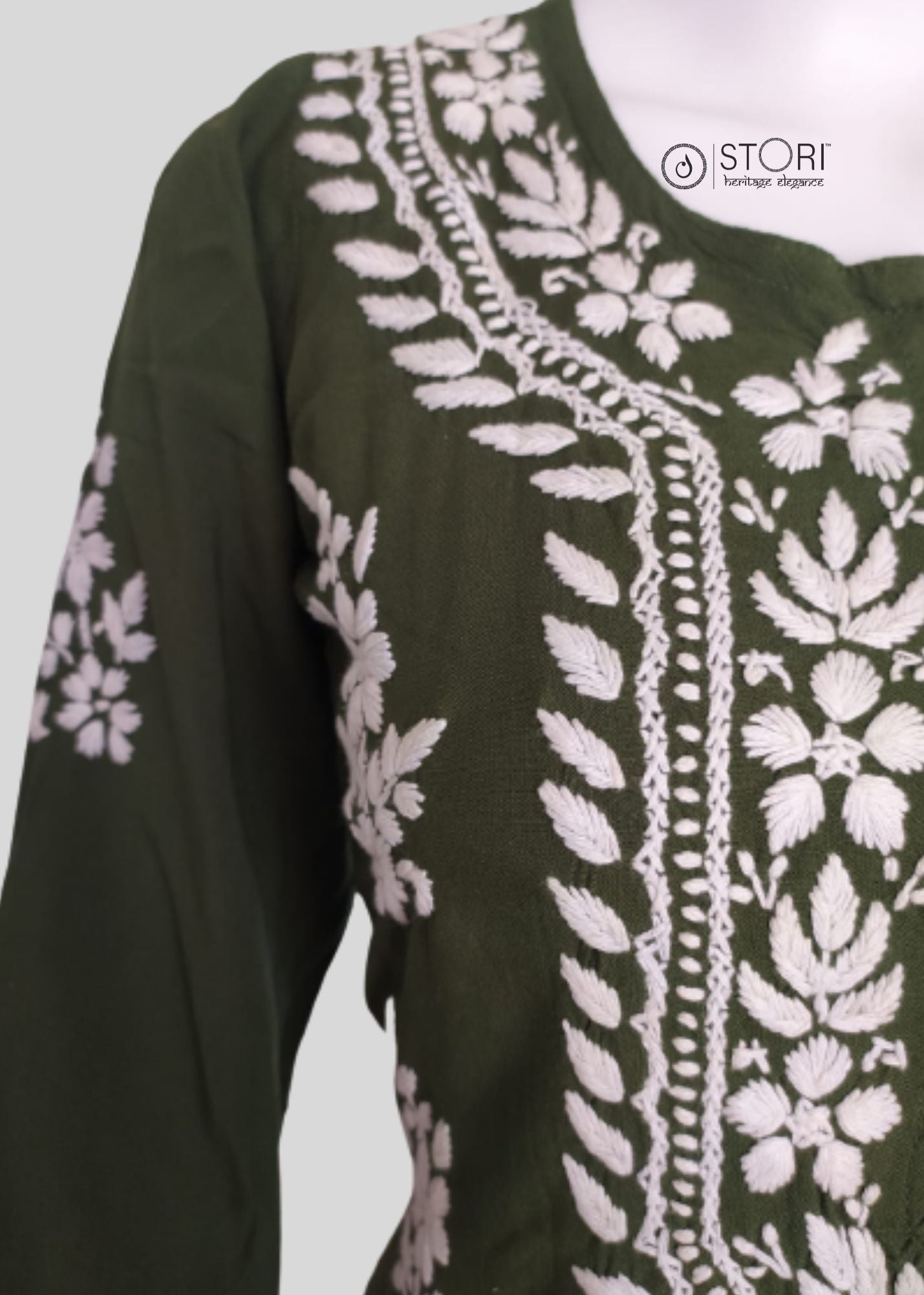 Mehandi Green Soft Rayon Handcrafted Chikankari Kurti