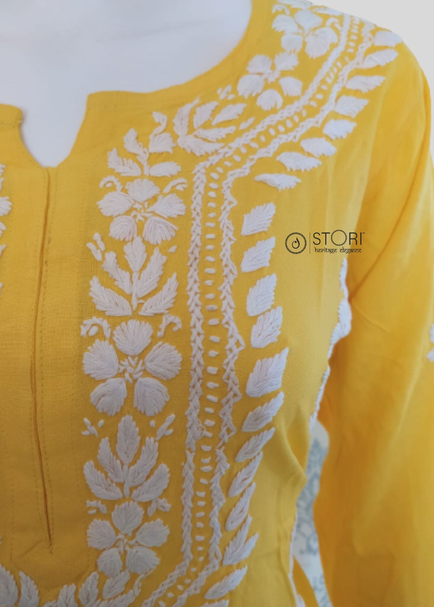 Bright Yellow Soft Rayon Handcrafted Chikankari Kurti