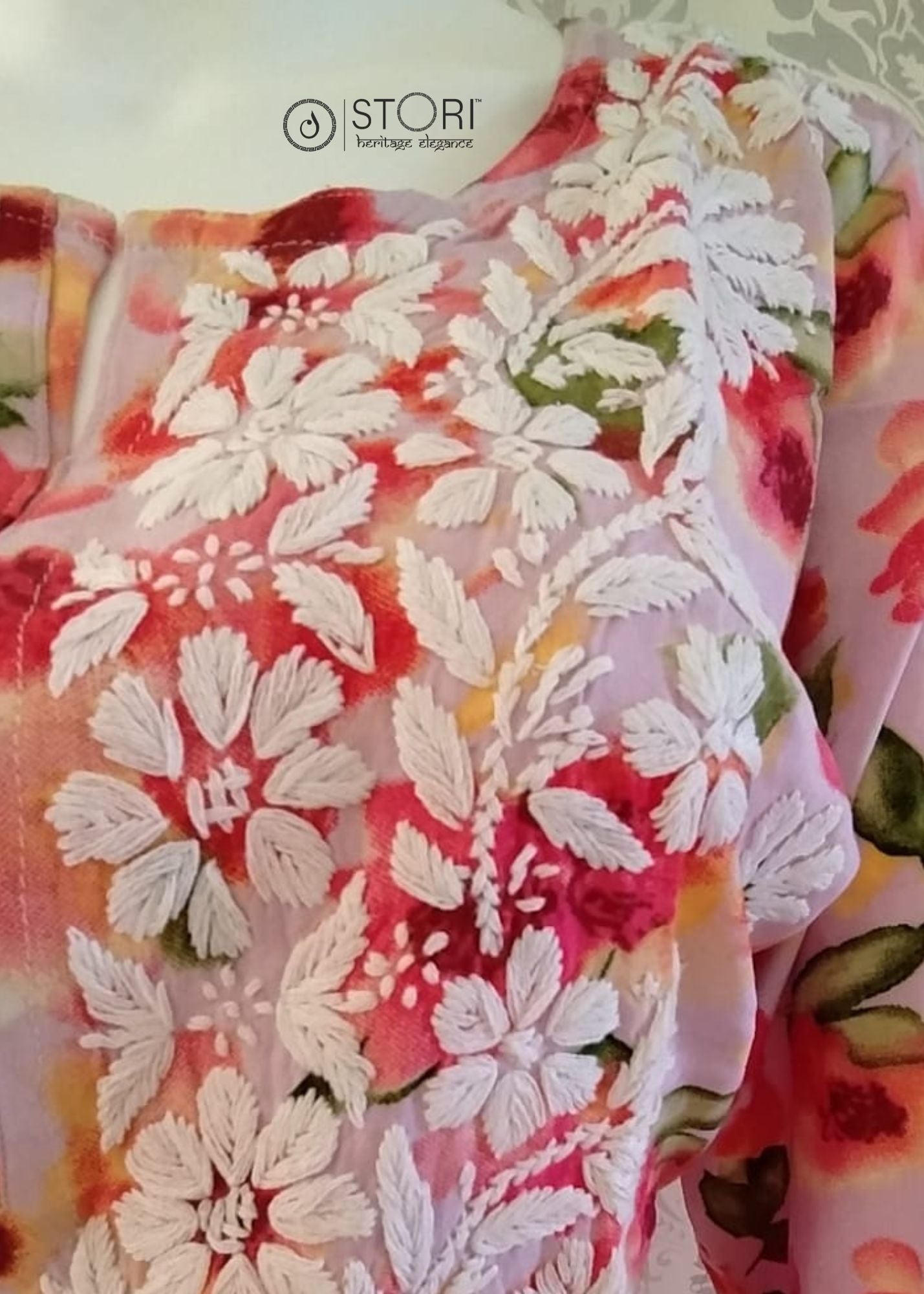 Light Purple Floral Printed Soft Rayon Chikankari Kurti