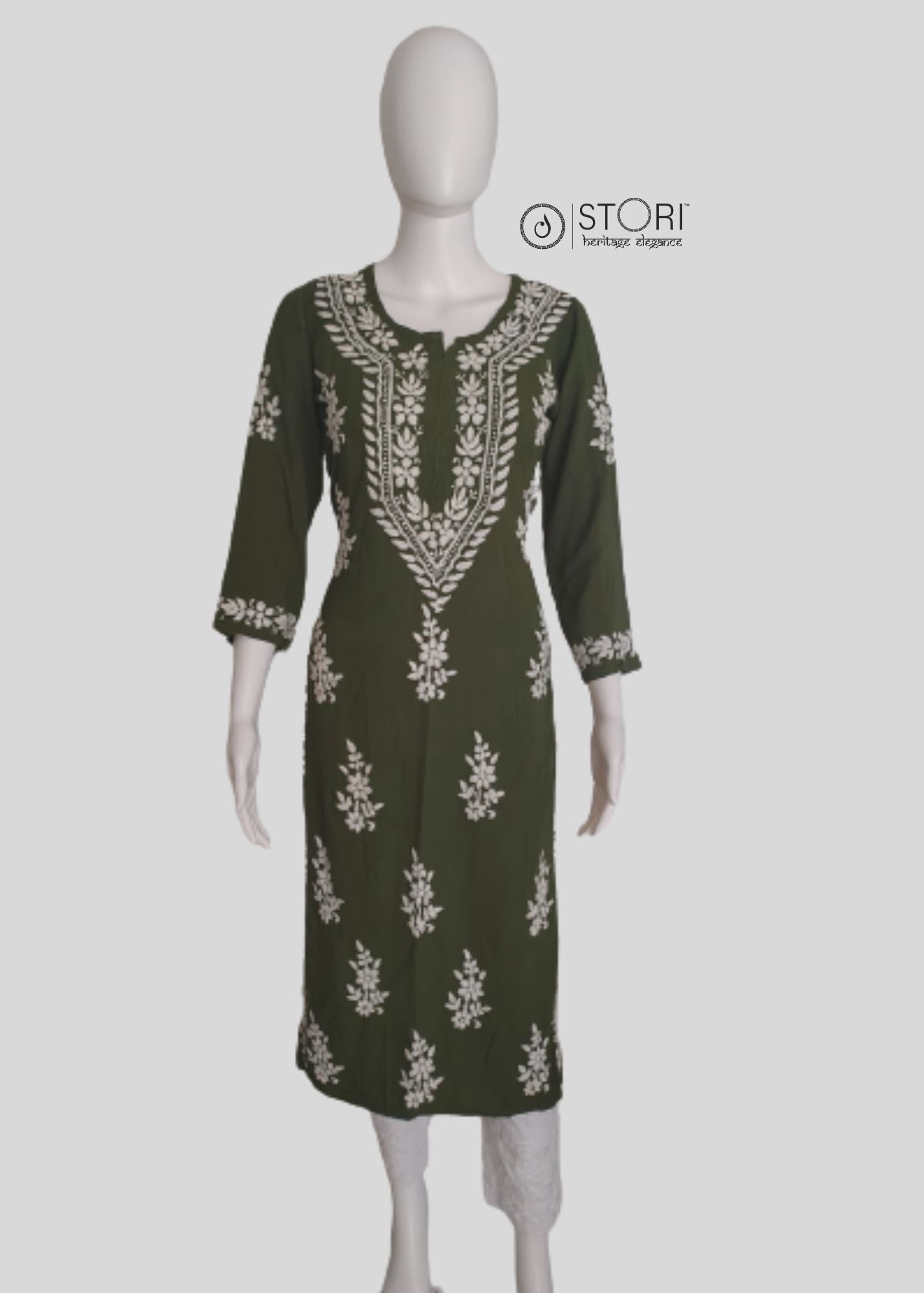 Mehandi Green Soft Rayon Handcrafted Chikankari Kurti