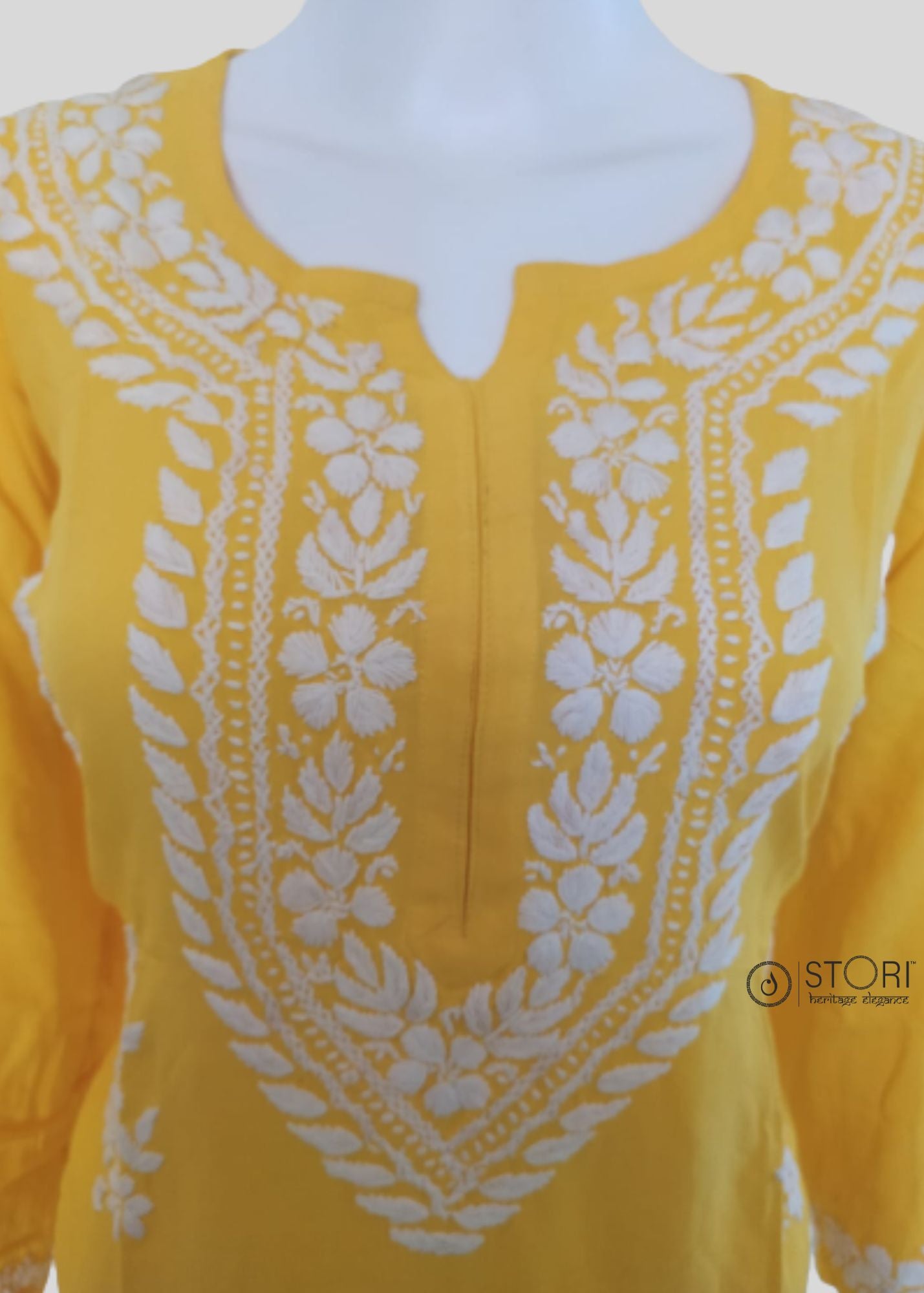 Bright Yellow Soft Rayon Handcrafted Chikankari Kurti