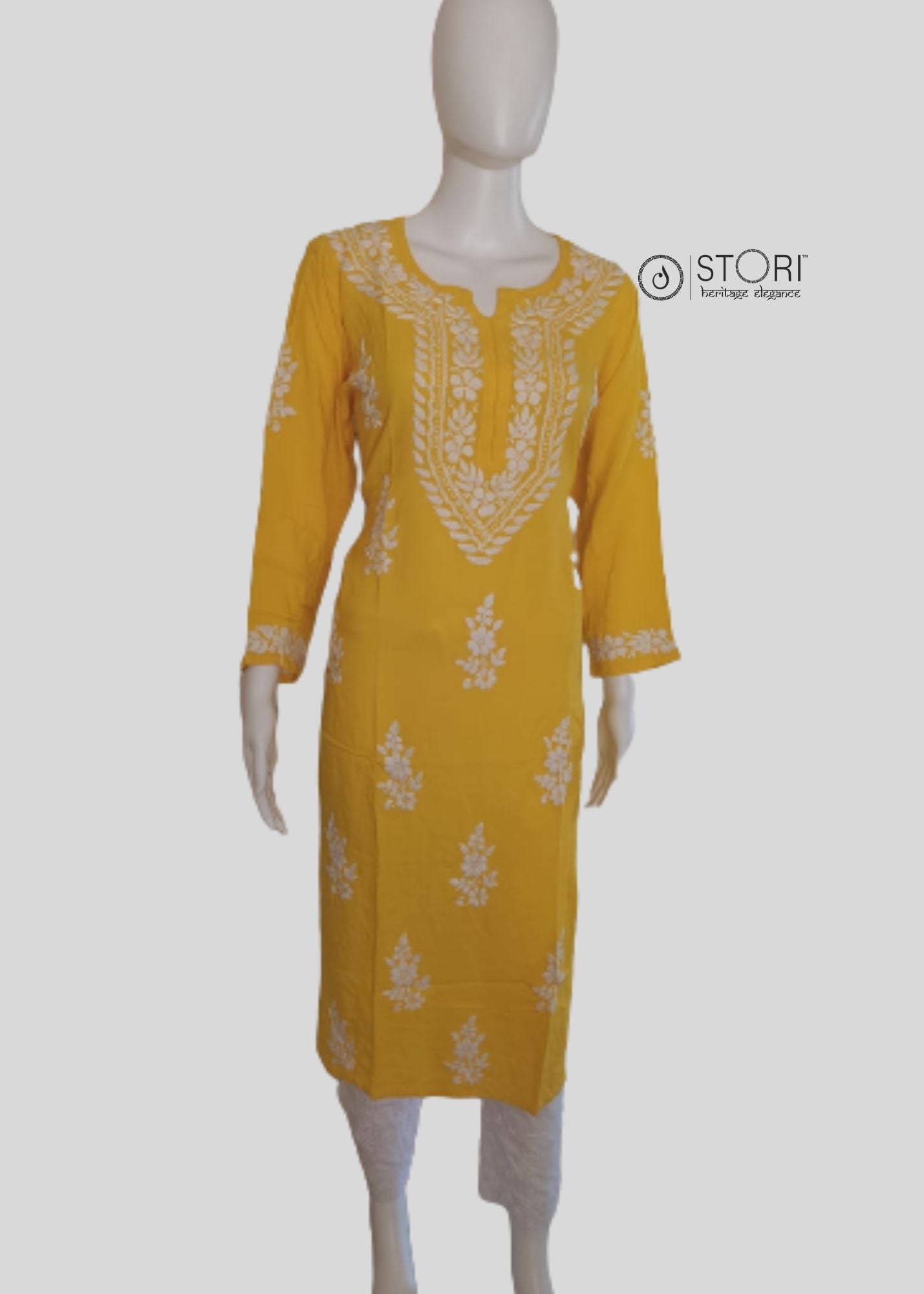 Bright Yellow Soft Rayon Handcrafted Chikankari Kurti