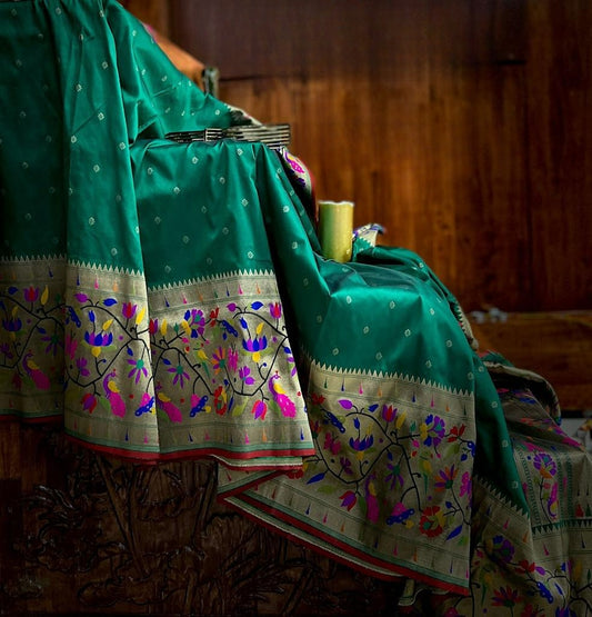 Pine Green Paithani Pure Silk Saree