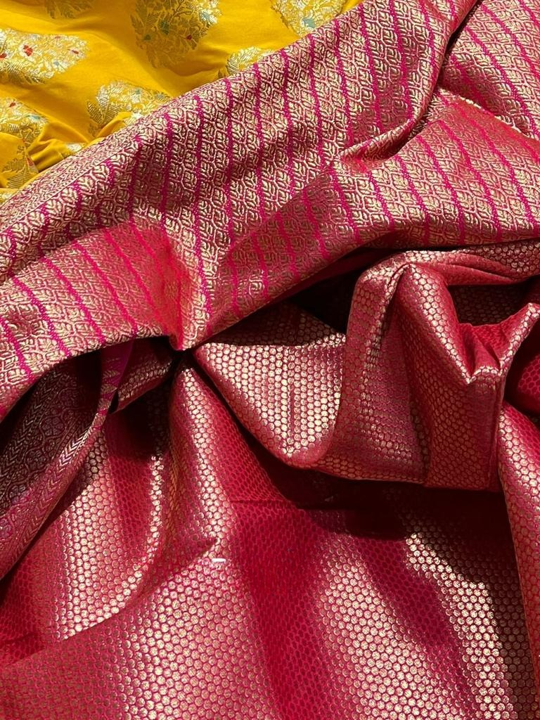 Mustard Yellow Pure Banarasi Silk Saree