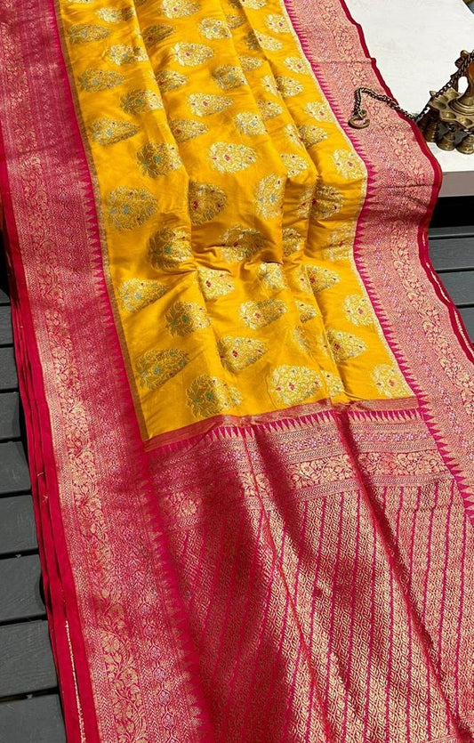 Mustard Yellow Pure Banarasi Silk Saree