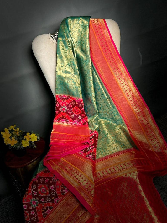 Sage Green Pure Banarasi Katan Silk Patan Patola Saree