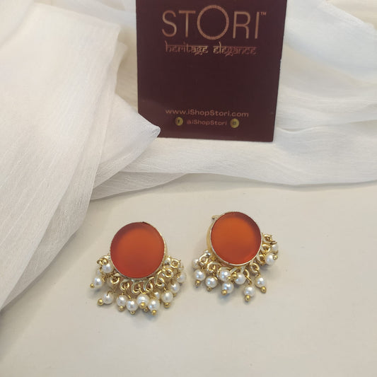 Nandini Half Pearls Raw Stone Earrings