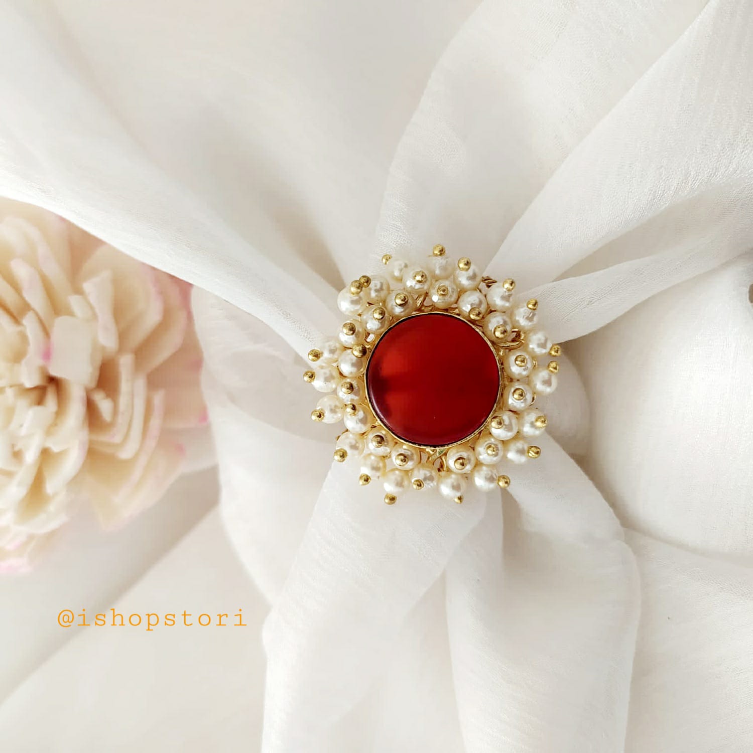 Nandini Pearl Halo Raw Stone Finger Ring