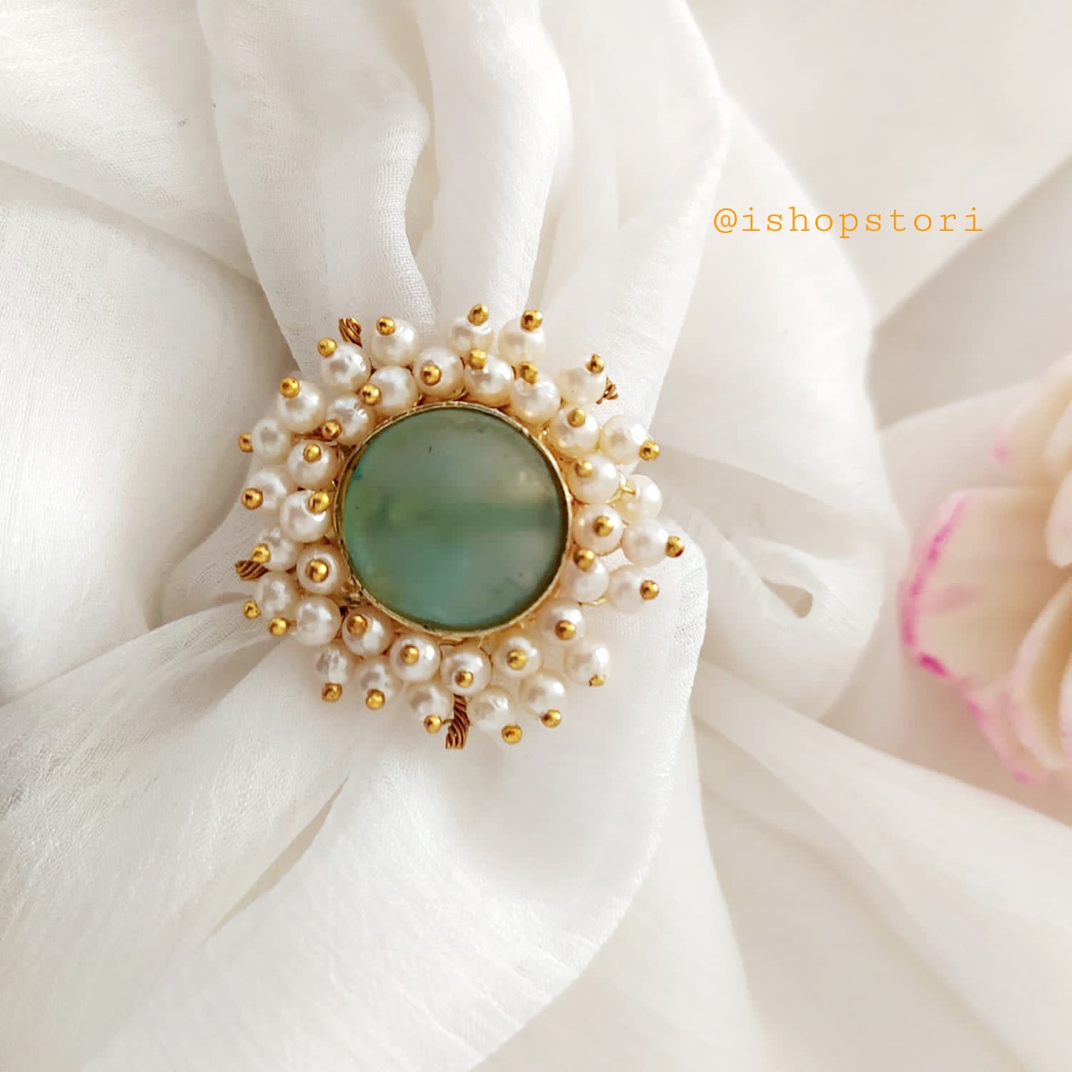 Nandini Pearl Halo Raw Stone Finger Ring