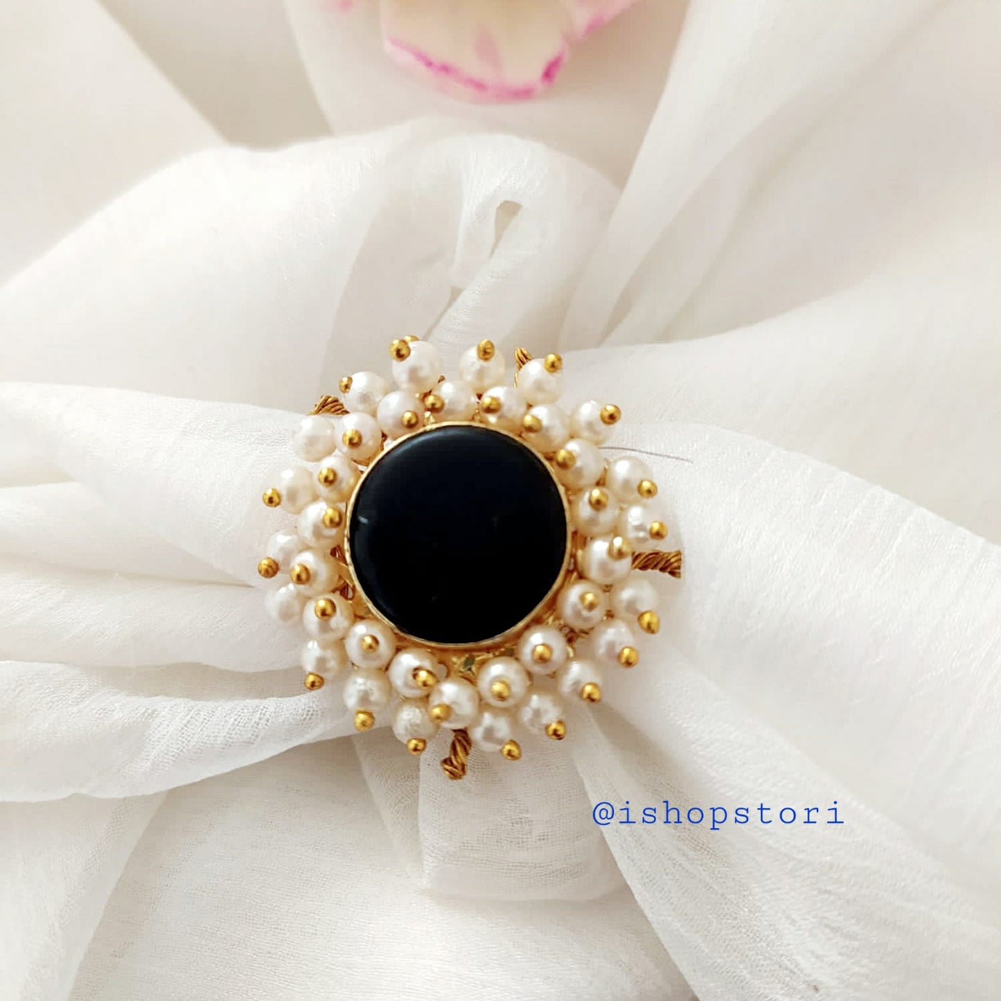 Nandini Pearl Halo Raw Stone Finger Ring