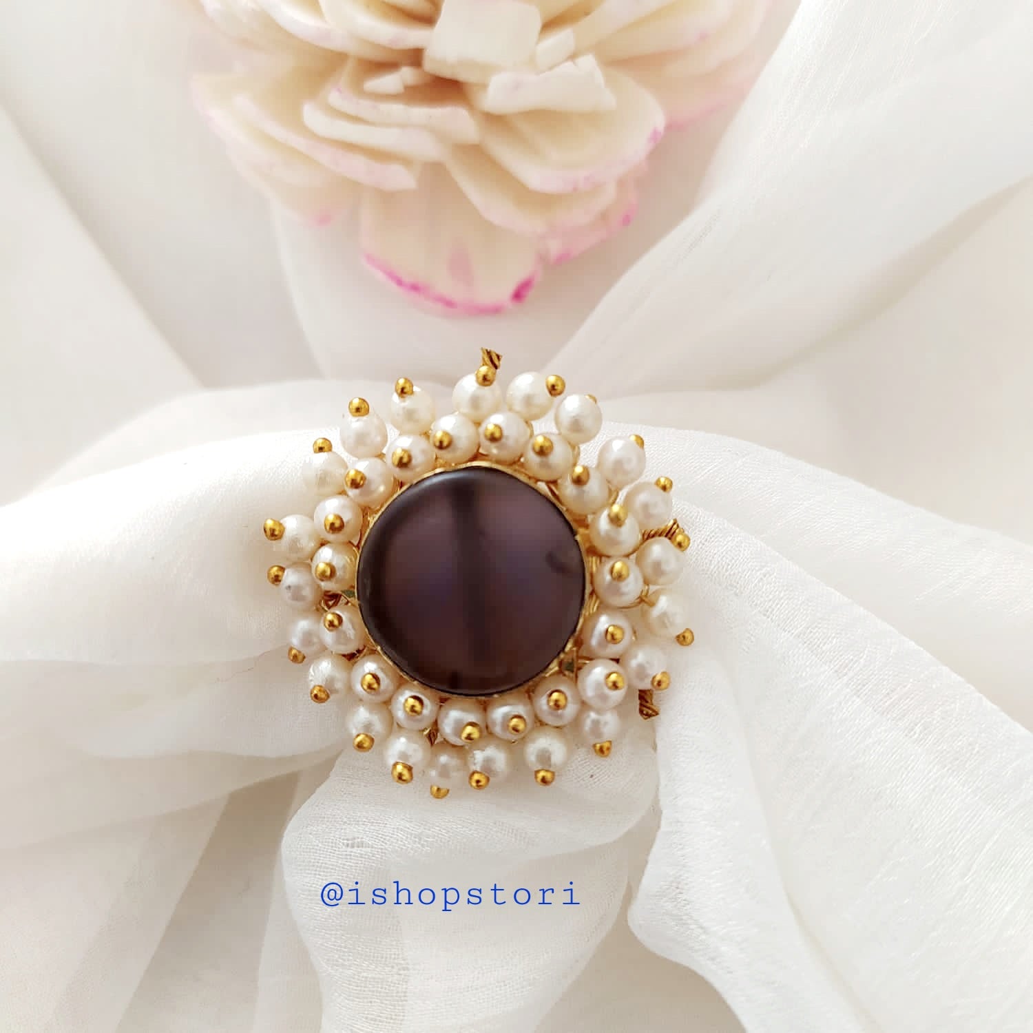 Nandini Pearl Halo Raw Stone Finger Ring