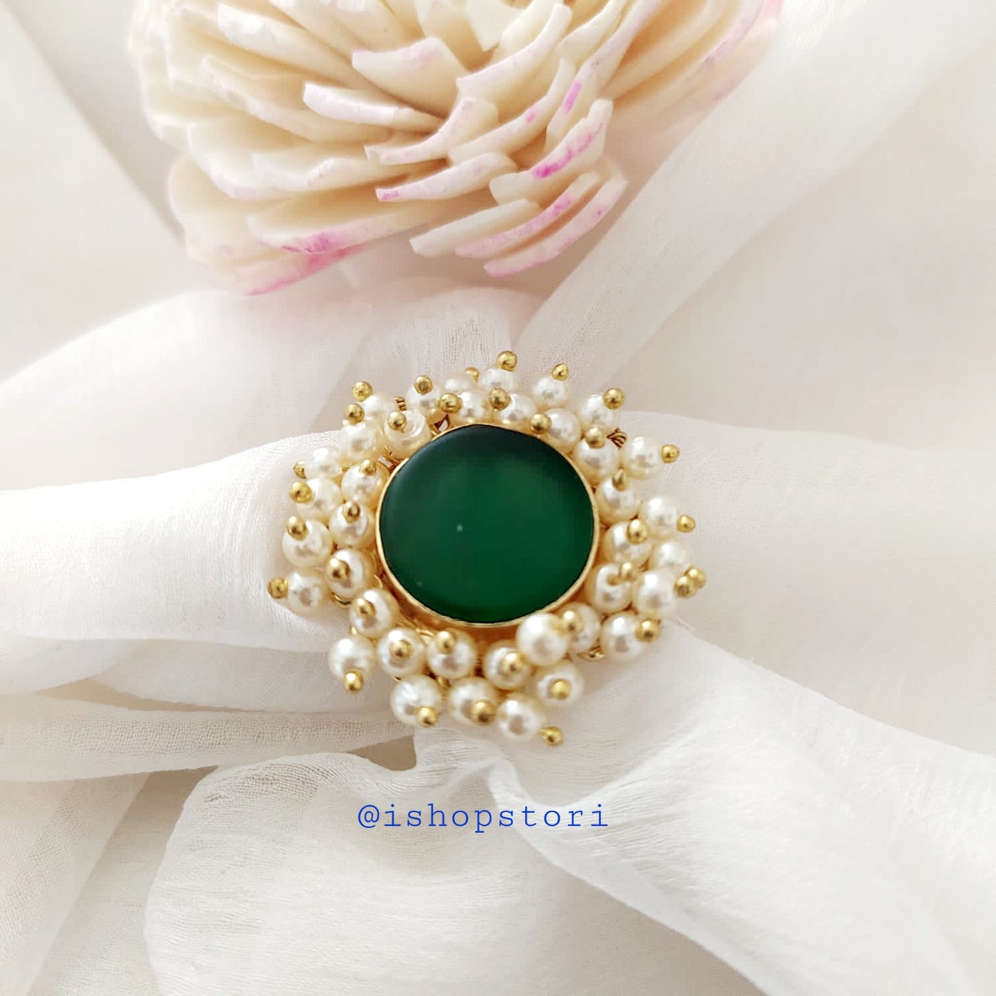 Nandini Pearl Halo Raw Stone Finger Ring