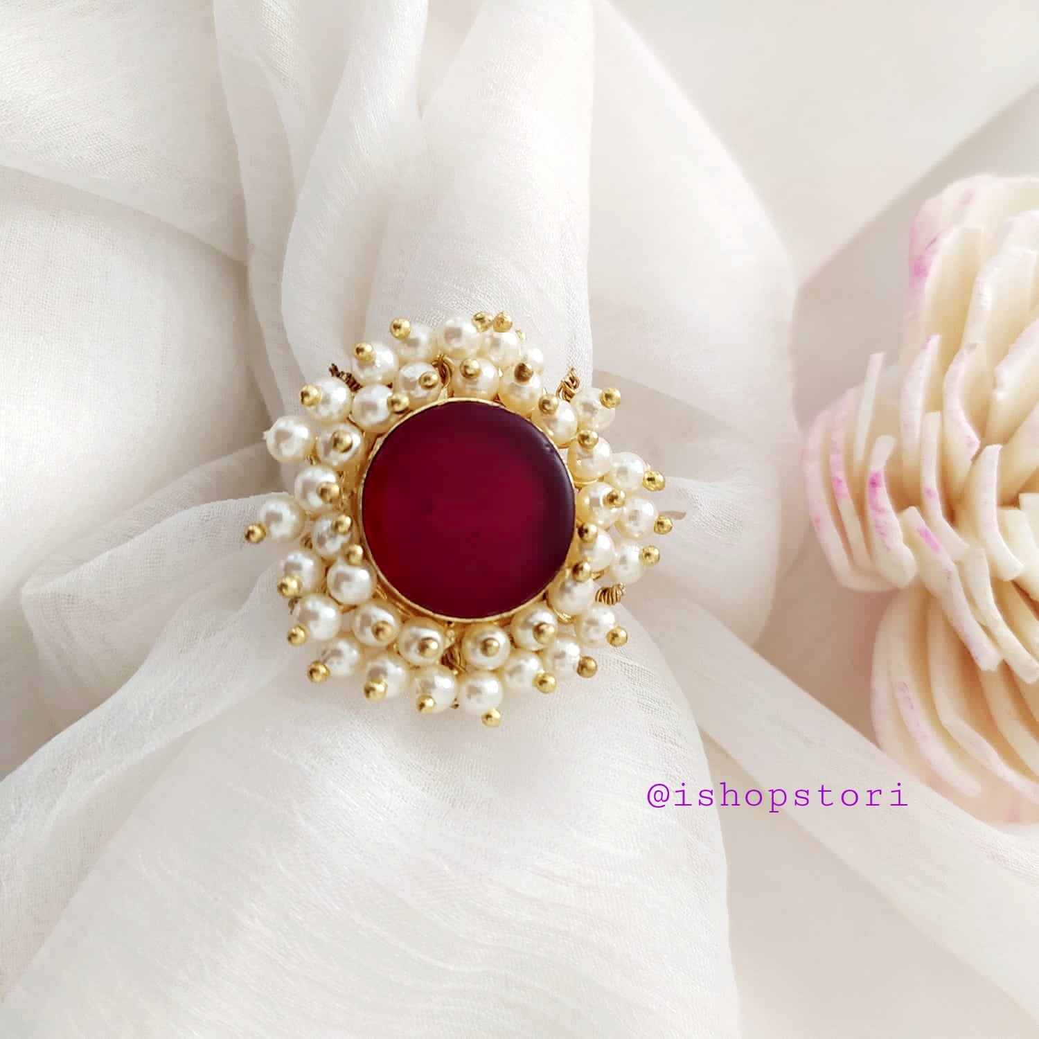 Nandini Pearl Halo Raw Stone Finger Ring